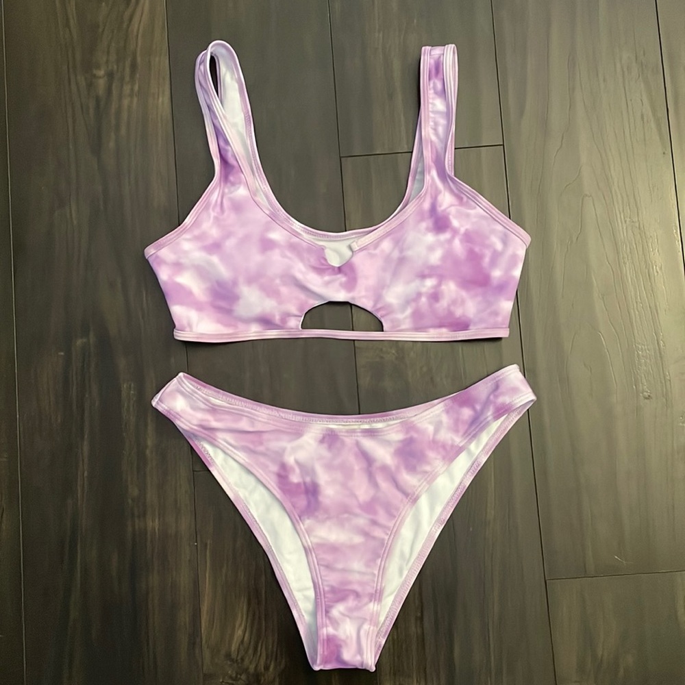 Purple Tie Dye Cutout Bikini